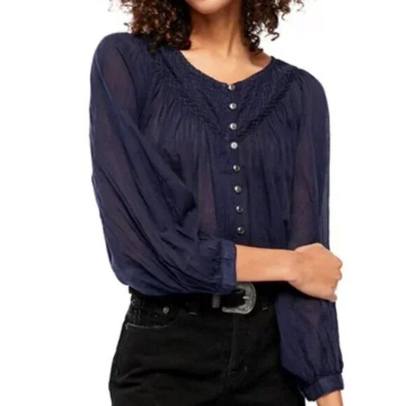 Free People Tops - We The Free By Free People Women's Cool Meadow OB1064031 Blouse Navy M